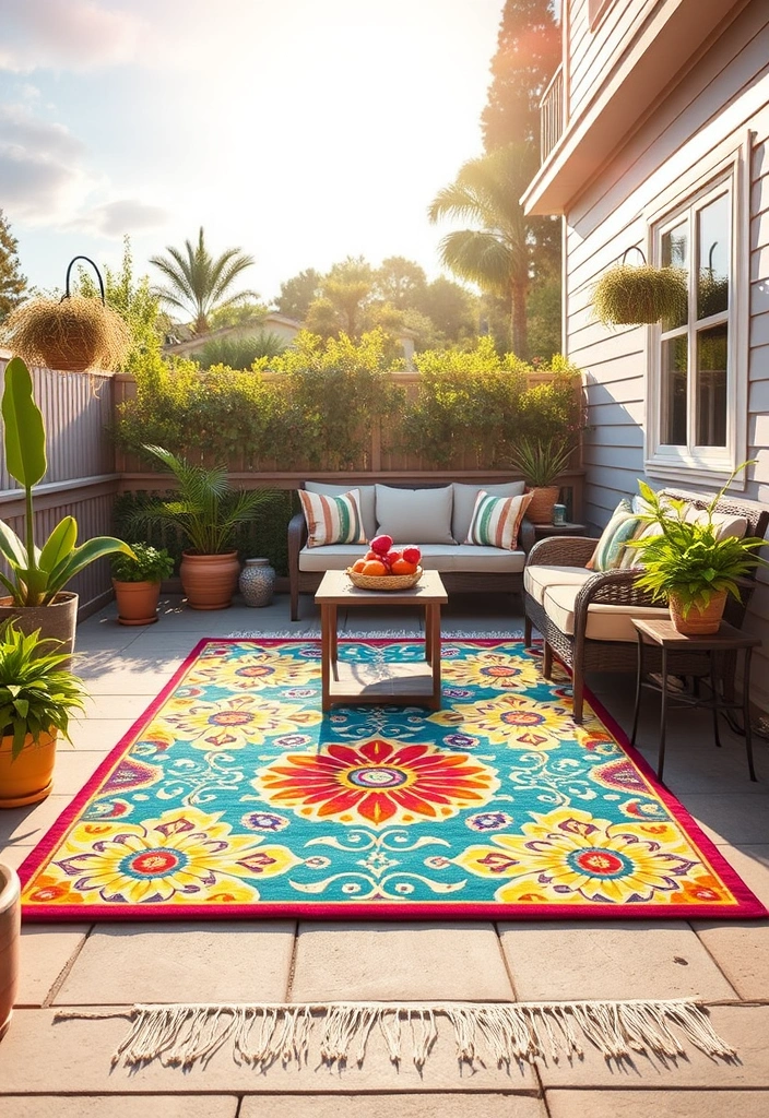 16 Stunning Outdoor Decor Ideas That'll Make Your Neighbors Jealous (Warning: #8 Is a Show-Stopper!) - 3. Stylish Outdoor Rugs