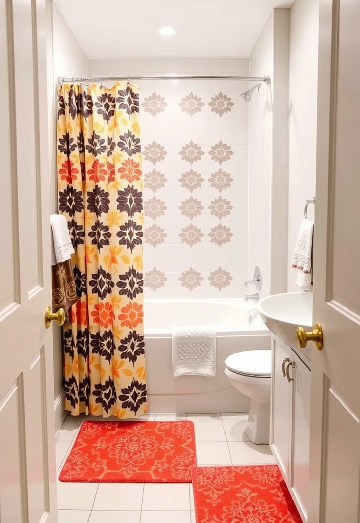 19 Chic Bathroom Styling Tips for Small Spaces (Your Guests Will Be Jealous of #11!) - 13. Bold Shower Curtains