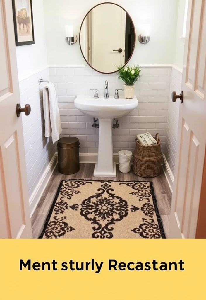 19 Chic Bathroom Styling Tips for Small Spaces (Your Guests Will Be Jealous of #11!) - 15. Use Rugs Wisely