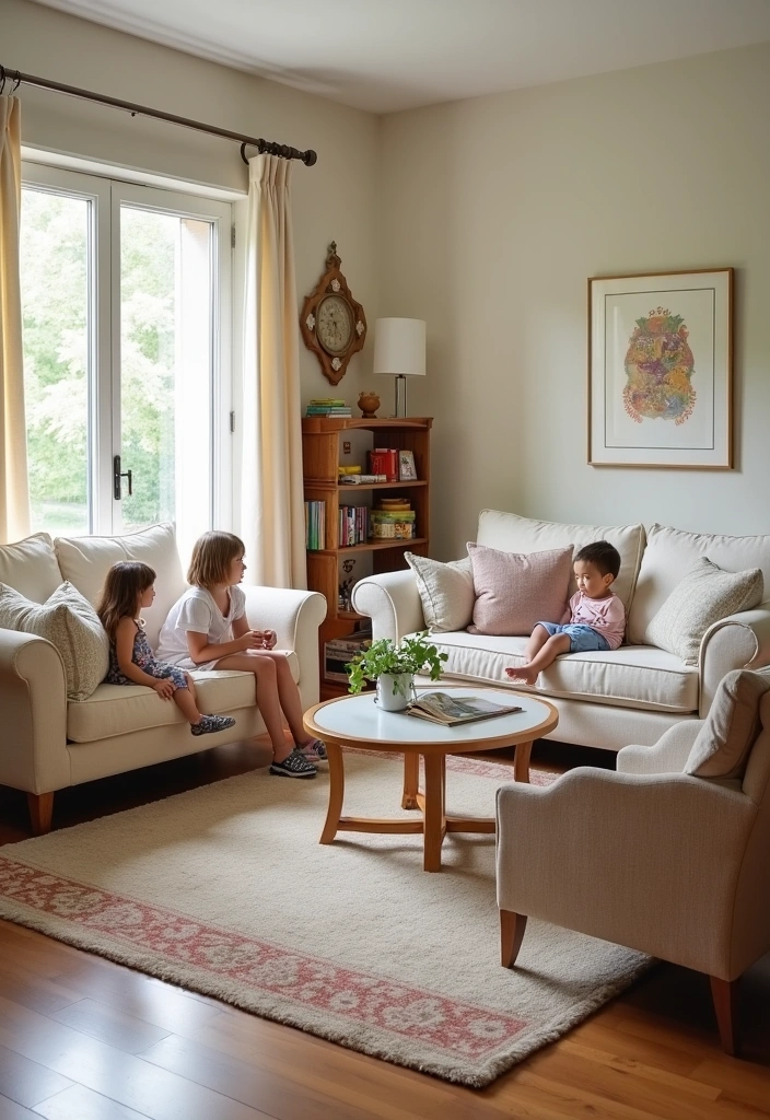 20 Cozy Living Room Ideas That Will Make You Want to Snuggle Up! - 14. Family-Friendly Layout