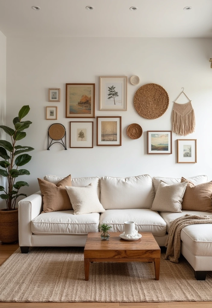 20 Cozy Living Room Ideas That Will Make You Want to Snuggle Up! - 15. Artful Wall Decor