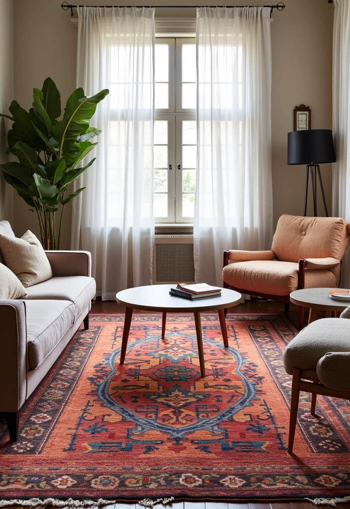 20 Cozy Living Room Ideas That Will Make You Want to Snuggle Up! - 6. Statement Rugs