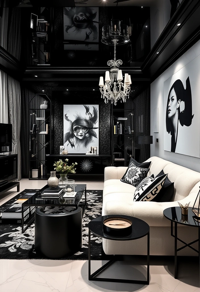 25 Stunning Living Room Ideas That'll Make You Say 'Wow!' (You'll Want #10 in Your Home!) - 20. Glamorous Black and White