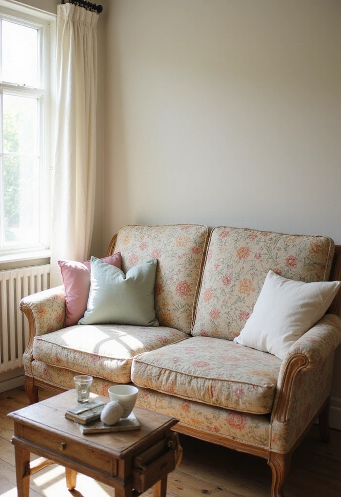 25 Shabby Chic Living Room Decor Ideas That'll Make You Want to Curl Up with a Good Book! - 1. Vintage Floral Sofa