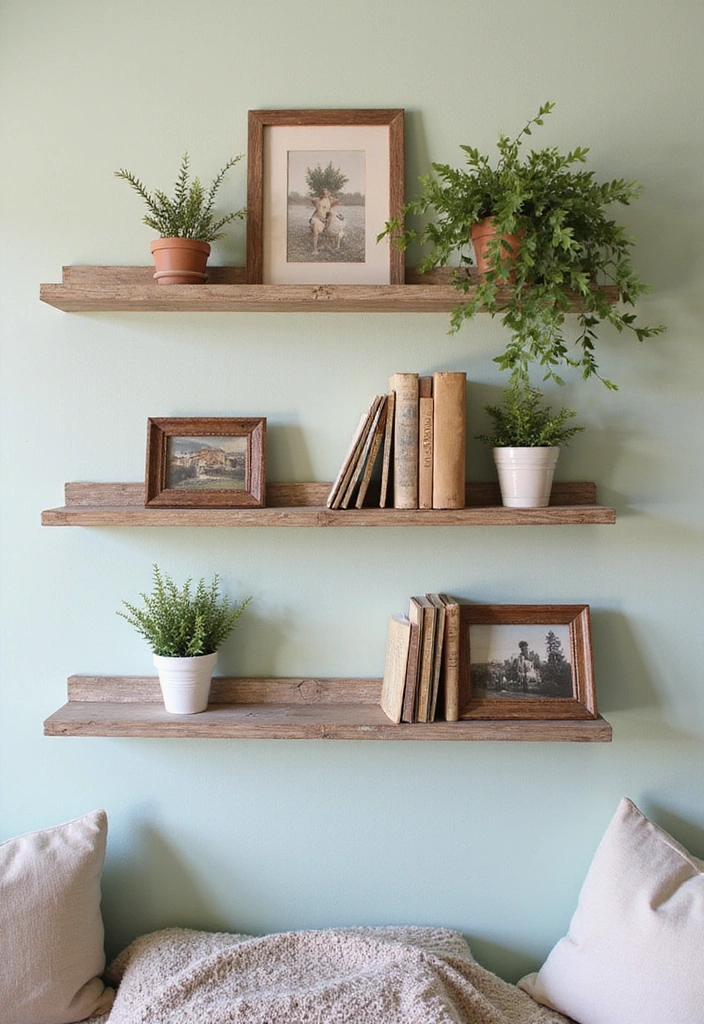 25 Shabby Chic Living Room Decor Ideas That'll Make You Want to Curl Up with a Good Book! - 10. Rustic Wooden Shelves