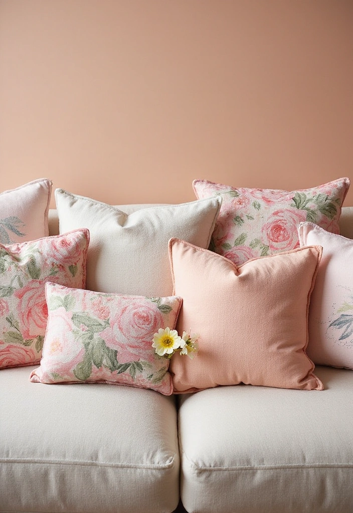 25 Shabby Chic Living Room Decor Ideas That'll Make You Want to Curl Up with a Good Book! - 13. Floral Throw Pillows