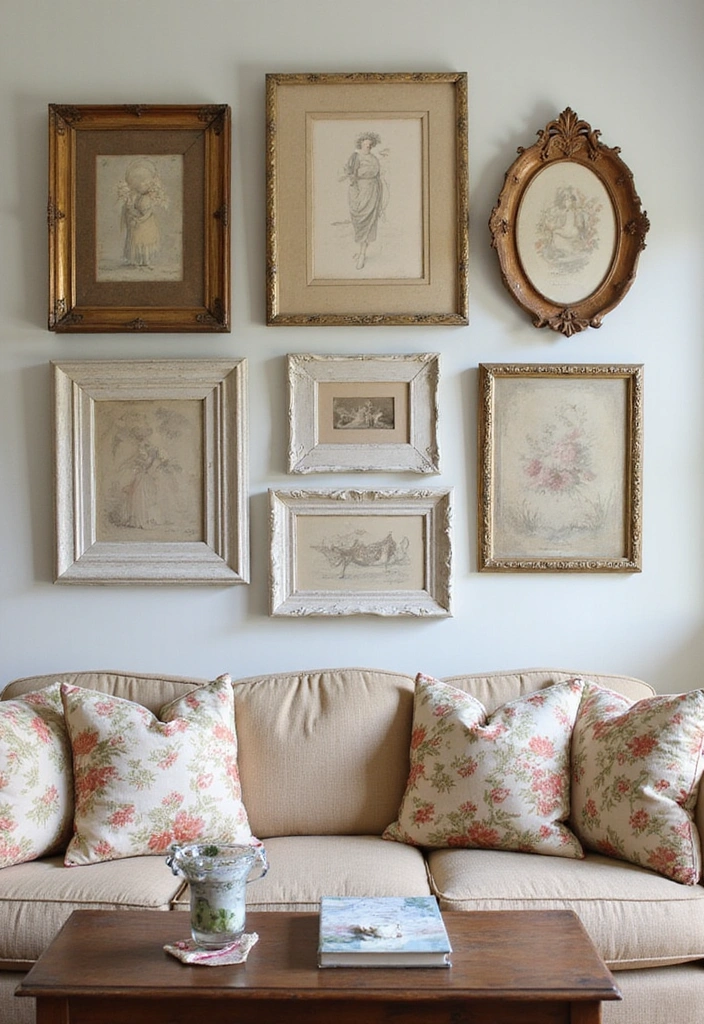 25 Shabby Chic Living Room Decor Ideas That'll Make You Want to Curl Up with a Good Book! - 6. Vintage Artwork