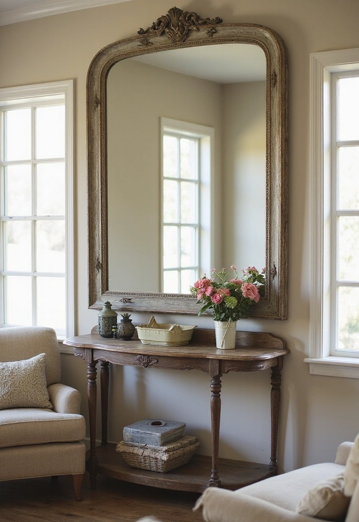 25 Shabby Chic Living Room Decor Ideas That'll Make You Want to Curl Up with a Good Book! - 9. Vintage Mirrors