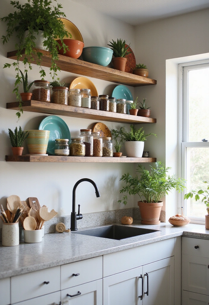 18 Modern Small Kitchen Layouts That Redefine Style (Don’t Miss #11!) - 1. Open Shelving Elegance