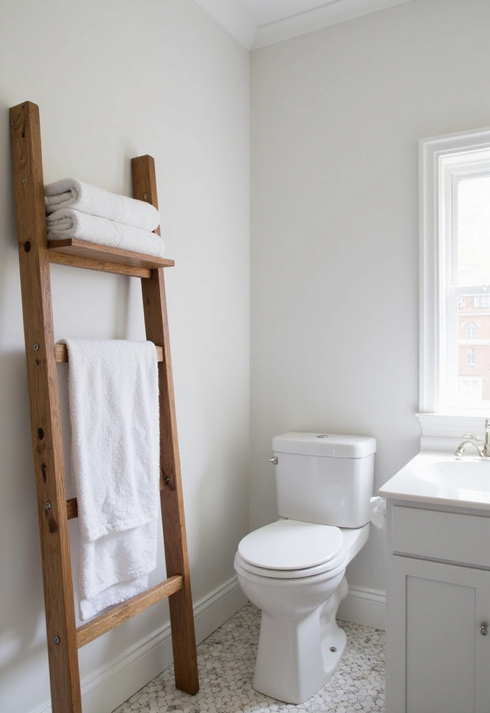 19 Small Bathroom Ideas to Maximize Your Space (Tip #11 Is Genius!) - 13. Use a Towel Ladder