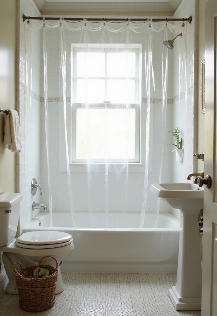 19 Small Bathroom Ideas to Maximize Your Space (Tip #11 Is Genius!) - 7. Opt for Clear Shower Curtains
