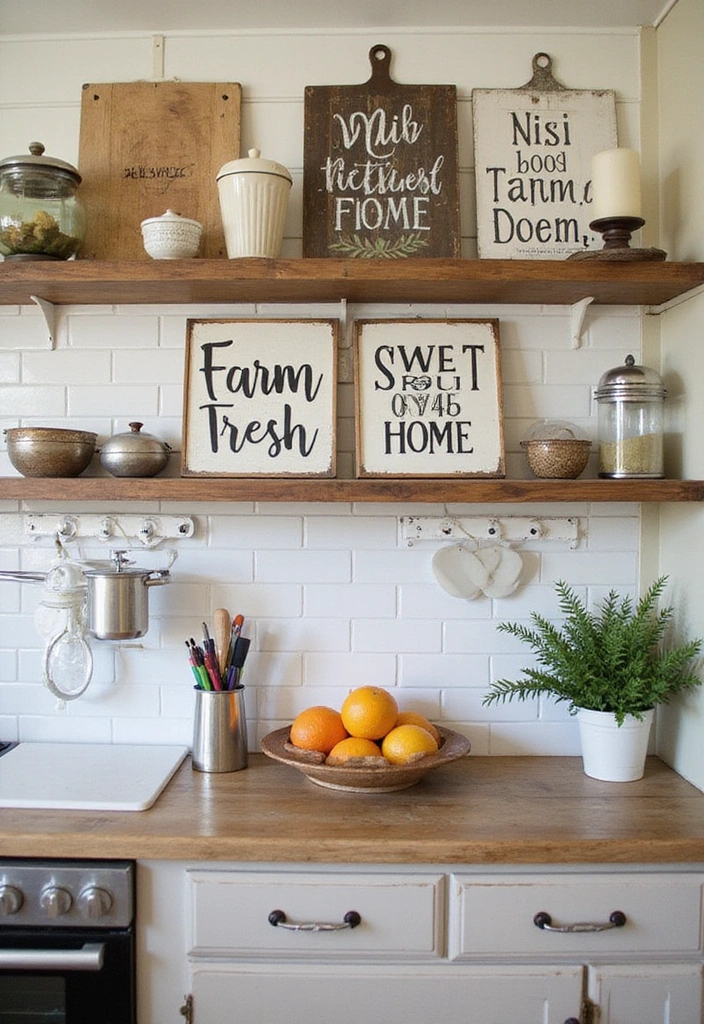 25 Vintage Wall Art Ideas That'll Make Your Space Feel Like a Timeless Masterpiece! - 18. Vintage Farmhouse Signs