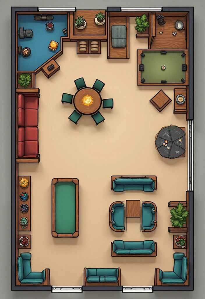 15 Game Room Ideas That Will Transform Your Space into a Gamer's Paradise! - 13. Game Floor Plan