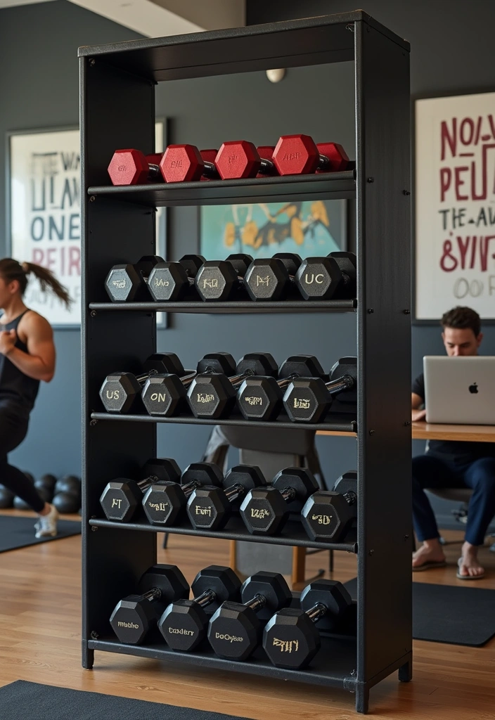 15 Game-Changing Home Office Gym Combos That Will Boost Your Productivity and Fitness! - 3. Adjustable Dumbbells on a Shelf