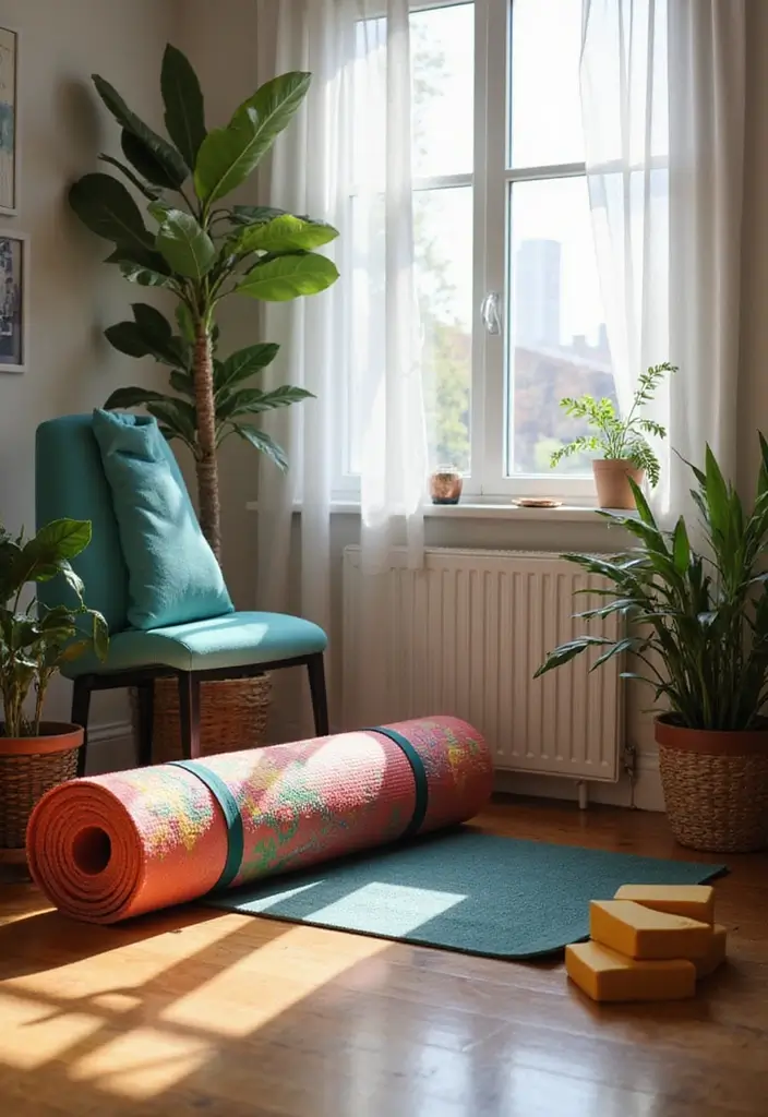 15 Game-Changing Home Office Gym Combos That Will Boost Your Productivity and Fitness! - 4. Yoga Mat & Stretching Corner