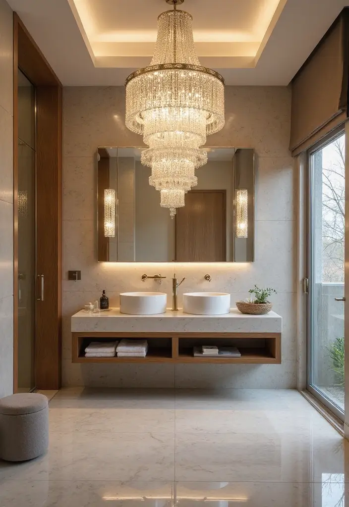 15 Stunning Bathroom Lighting Ideas That Will Transform Your Space! - 2. Glamorous Chandeliers