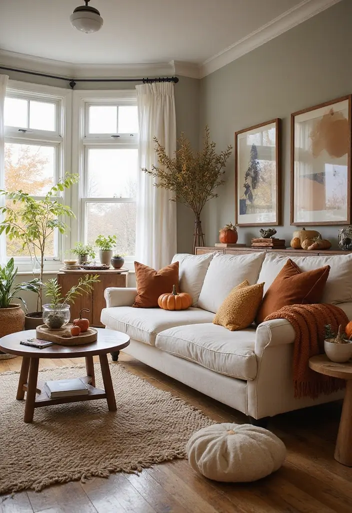 25 Cozy Living Room Ideas That'll Make You Want to Curl Up and Stay Forever! - 20. Seasonal Decor Touches