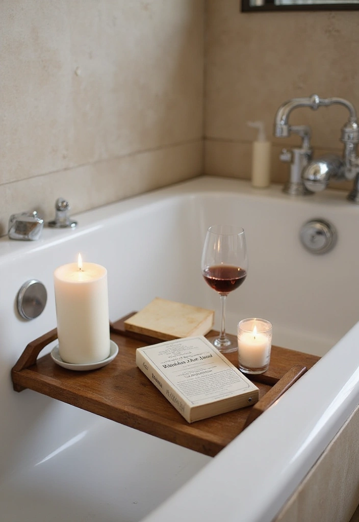 14 Spa-Like Bathroom Decor Ideas to Elevate Your Home Experience! - 11. Bathtub Tray for Relaxation