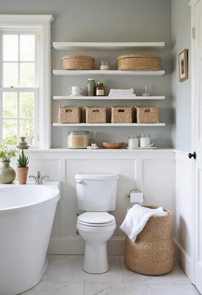 14 Spa-Like Bathroom Decor Ideas to Elevate Your Home Experience! - 5. Elegant Storage Solutions