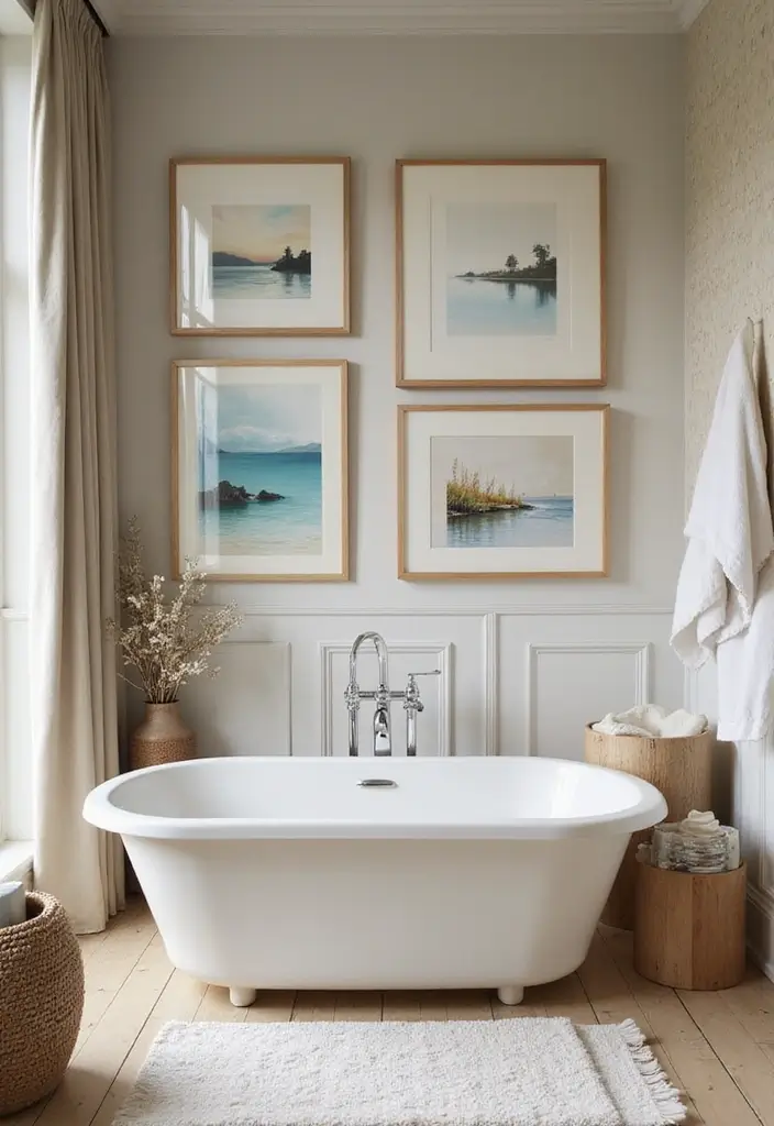 14 Spa-Like Bathroom Decor Ideas to Elevate Your Home Experience! - 6. Spa-Inspired Artwork