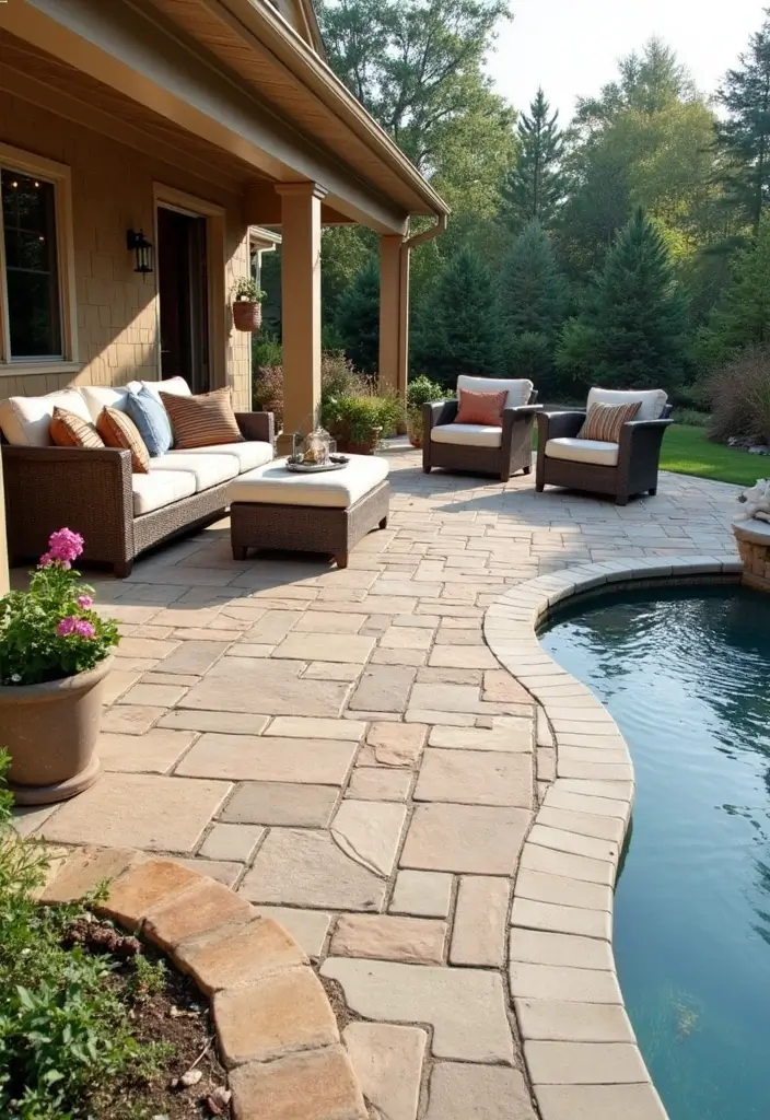 15 Stunning Stamped Concrete Patio Designs That Will Transform Your Backyard! - 14. Versatile Outdoor Living Rooms