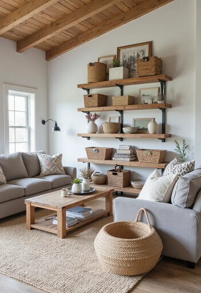 20 Barndominium Living Room Ideas That'll Make You Want to Cozy Up Right Now! - 15. Stylish Storage Solutions