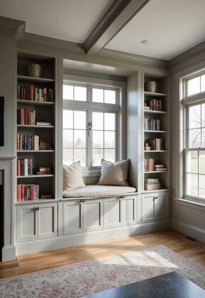 20 Barndominium Living Room Ideas That'll Make You Want to Cozy Up Right Now! - 17. Custom Built-Ins