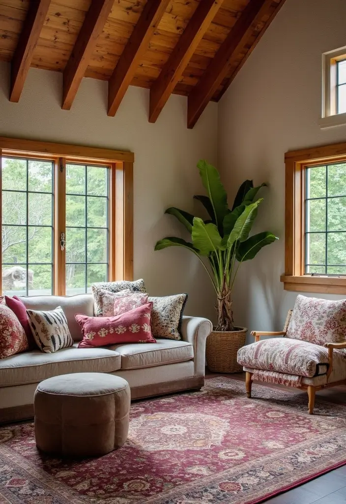 20 Barndominium Living Room Ideas That'll Make You Want to Cozy Up Right Now! - 18. Play with Patterns