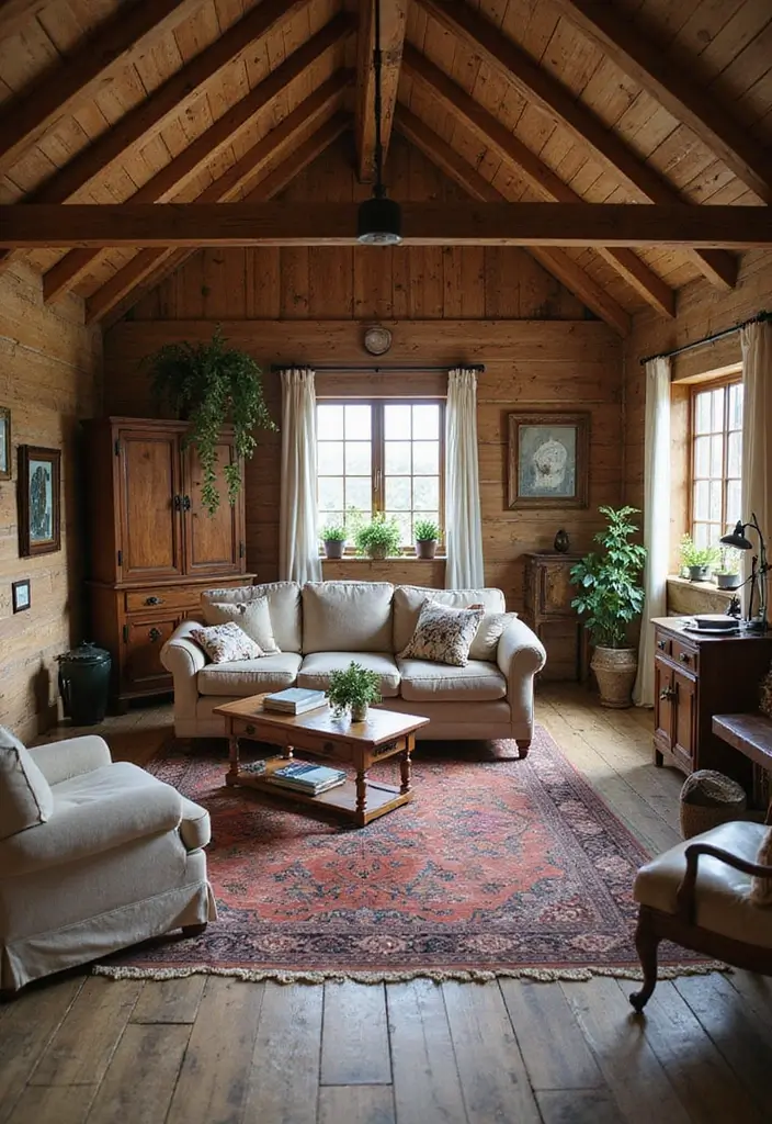 20 Barndominium Living Room Ideas That'll Make You Want to Cozy Up Right Now! - 5. Vintage Decor Finds