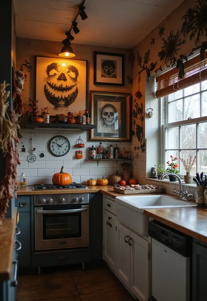 20 Creepy Halloween Kitchen Decor Ideas That Will Give You Chills (#7 is a Must-See!) - 8. Eerie Wall Decor