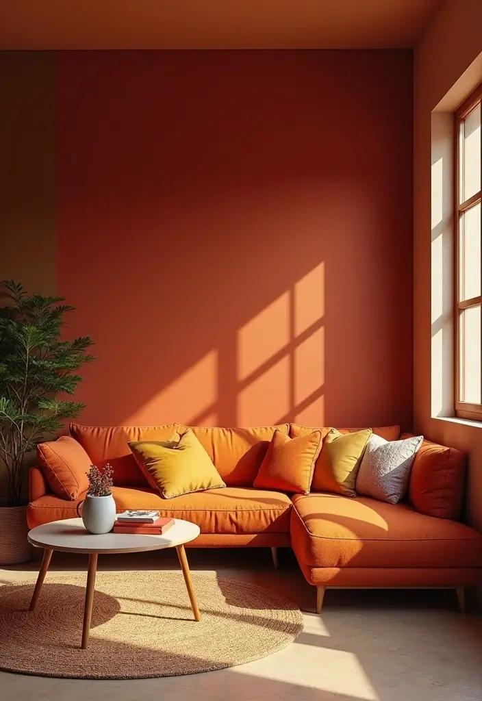 20 Living Room Ideas That Will Make You Want to Curl Up and Never Leave! - 14. A Warm Color Contrast