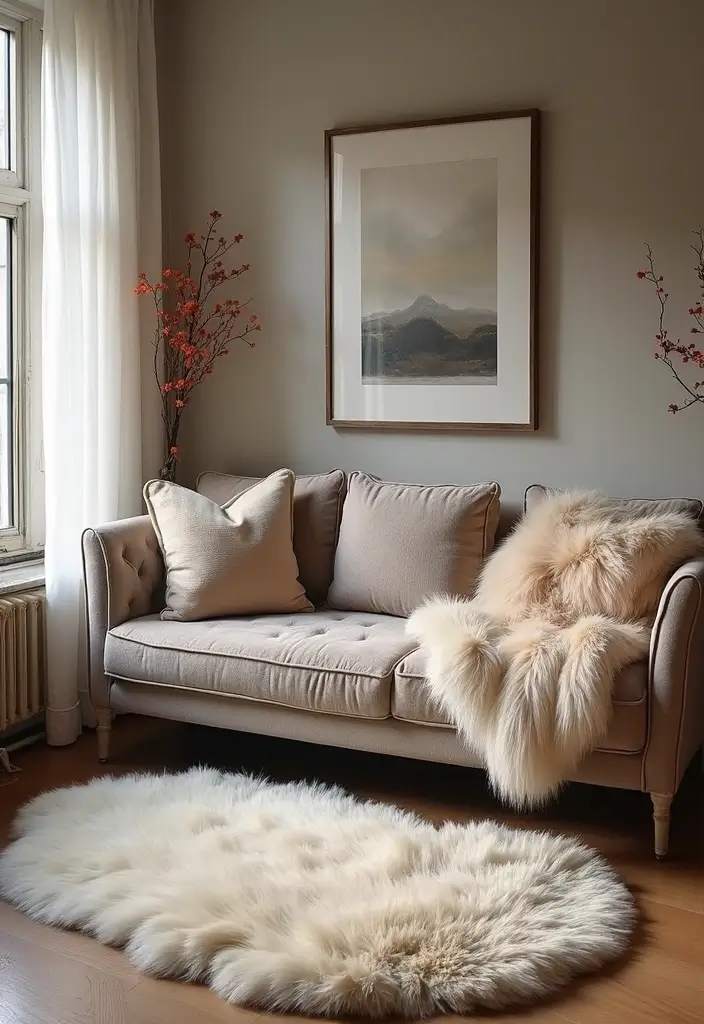 20 Living Room Ideas That Will Make You Want to Curl Up and Never Leave! - 16. Luxury Faux Fur Accents