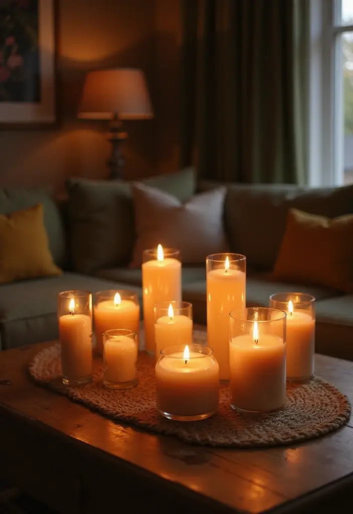 20 Living Room Ideas That Will Make You Want to Curl Up and Never Leave! - 7. Warm Candle Arrangements