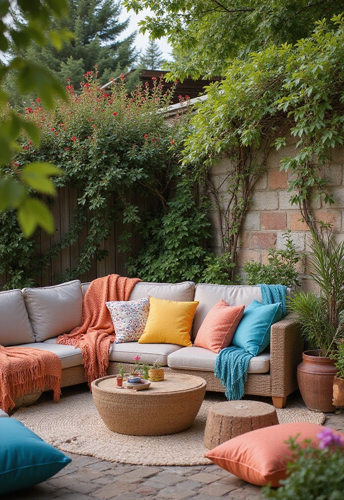 20 Stunning Outdoor Patio Decor Ideas That Will Transform Your Backyard into a Paradise! - 6. Colorful Cushions and Throws