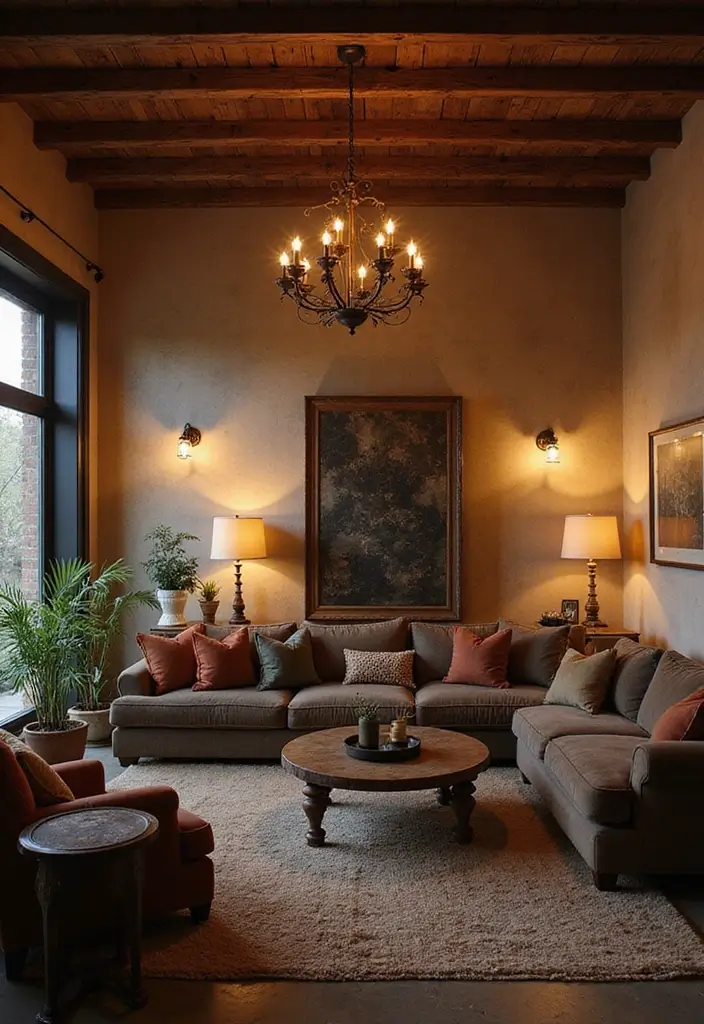 21 Rustic Living Room Ideas That'll Make You Feel Right at Home (You Won't Believe #10!) - 20. Layered Lighting