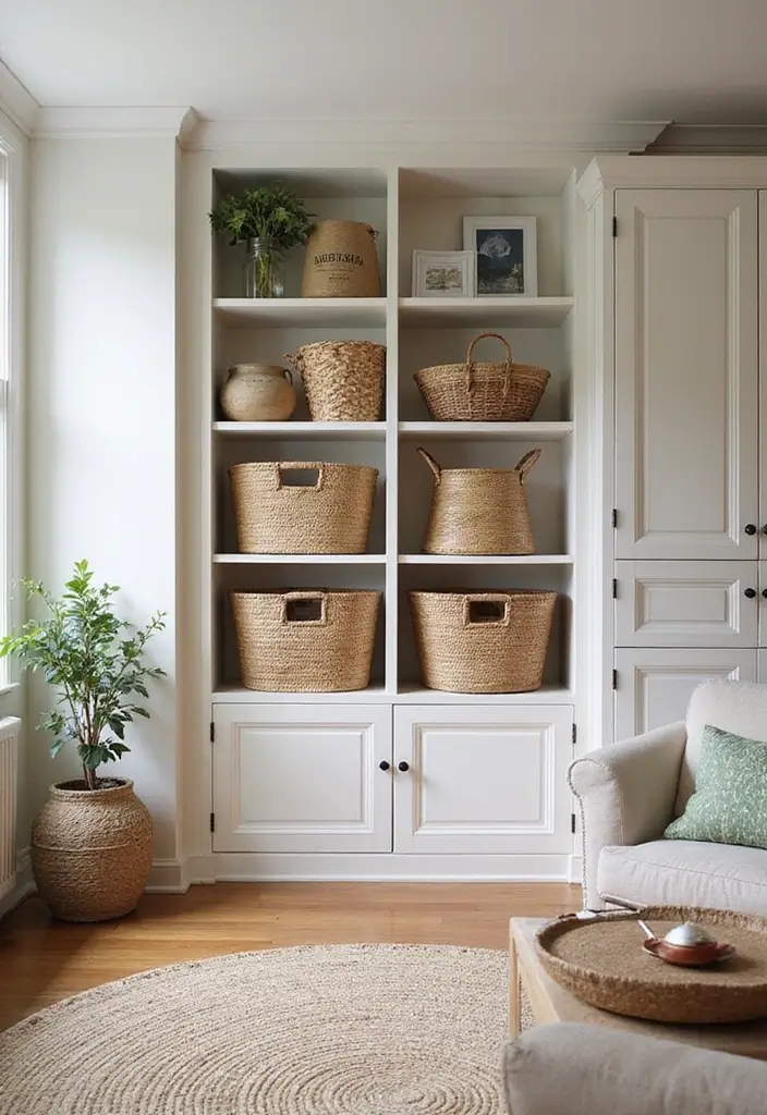 25 Cozy Living Room Ideas That'll Make You Want to Curl Up and Stay Forever! - 10. Decorative Storage Solutions