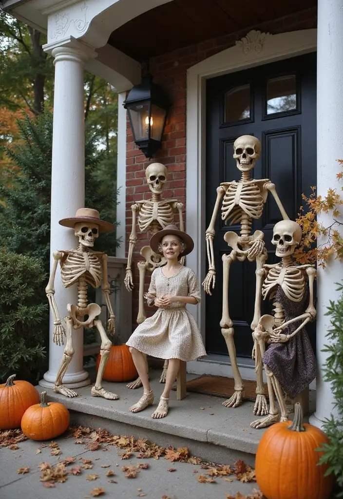 25 Spooktacular Halloween Porch Ideas That'll Make Your Neighbors Scream 'WOW!' - 1. Spooky Skeletons