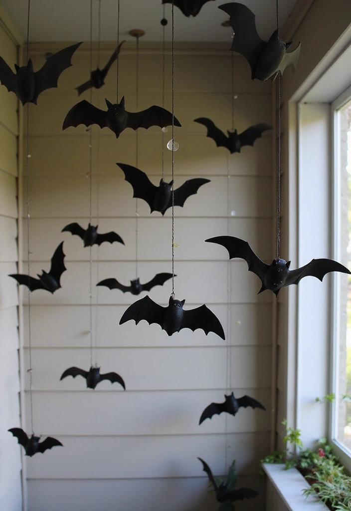 25 Spooktacular Halloween Porch Ideas That'll Make Your Neighbors Scream 'WOW!' - 13. Batty Bat Decorations