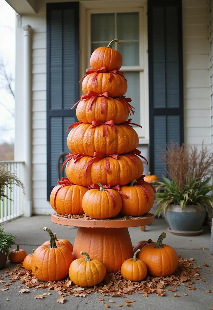 25 Spooktacular Halloween Porch Ideas That'll Make Your Neighbors Scream 'WOW!' - 14. Pumpkin Topiaries