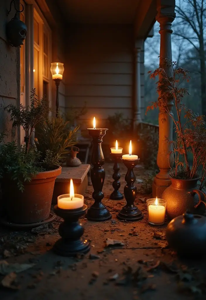 25 Spooktacular Halloween Porch Ideas That'll Make Your Neighbors Scream 'WOW!' - 17. Creepy Candles