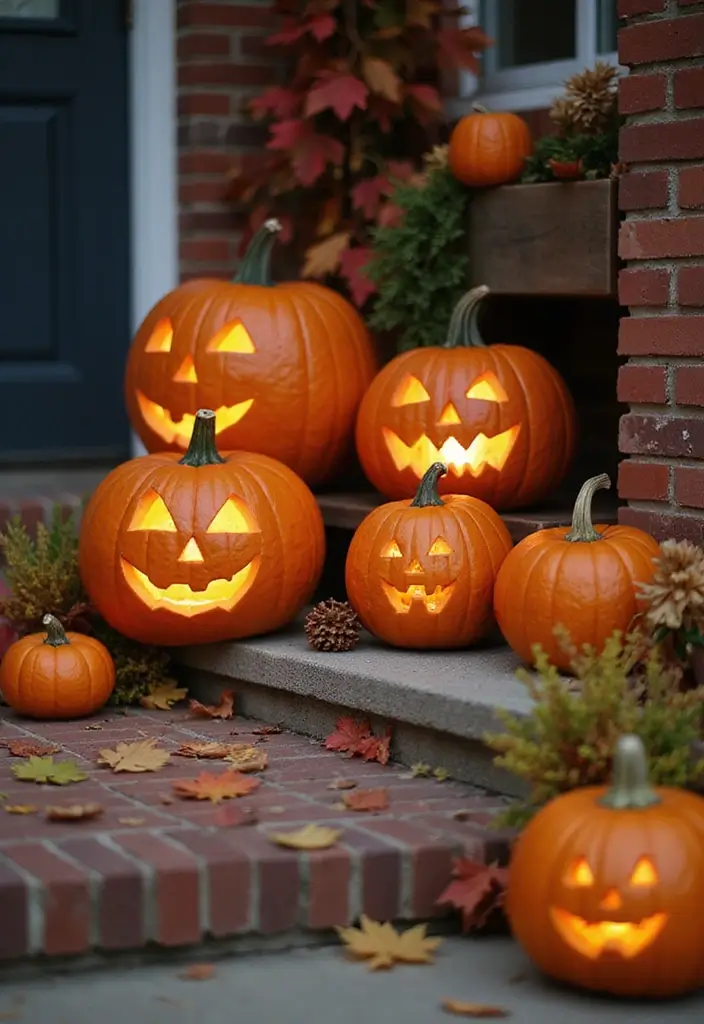 25 Spooktacular Halloween Porch Ideas That'll Make Your Neighbors Scream 'WOW!' - 2. Glowing Jack-o'-Lanterns