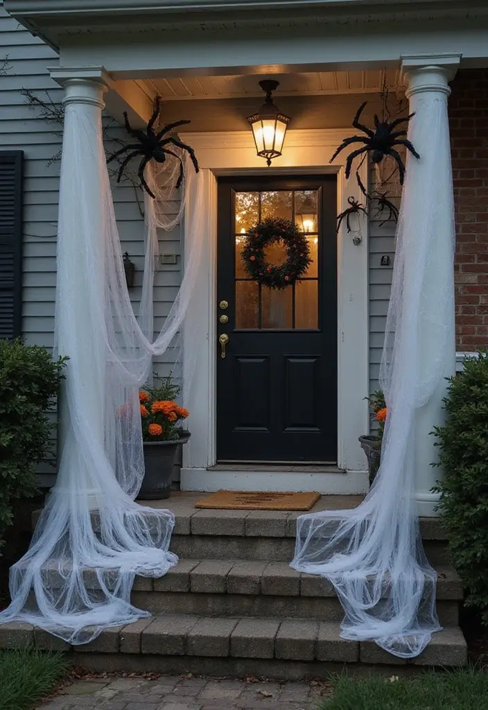 25 Spooktacular Halloween Porch Ideas That'll Make Your Neighbors Scream 'WOW!' - 3. Creepy Cobwebs