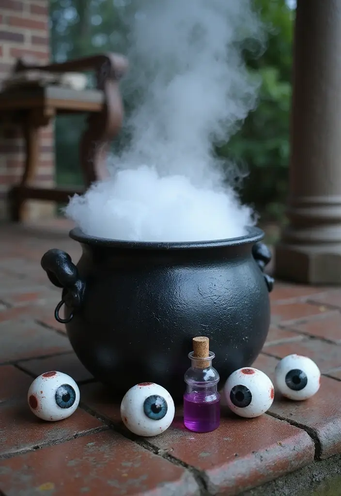 25 Spooktacular Halloween Porch Ideas That'll Make Your Neighbors Scream 'WOW!' - 7. Witch's Brew Cauldron