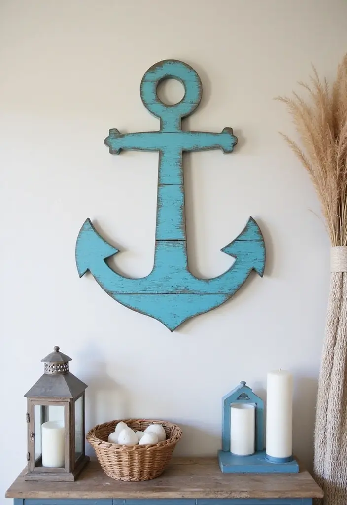 12 Nautical Wood Wall Art Pieces That'll Make You Feel Like You're on Vacation Every Day! - 3. Coastal Anchor Wall Art