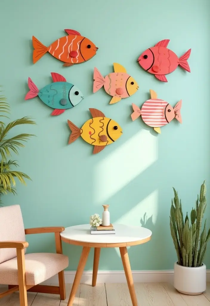 12 Nautical Wood Wall Art Pieces That'll Make You Feel Like You're on Vacation Every Day! - 5. Whimsical Fish Art