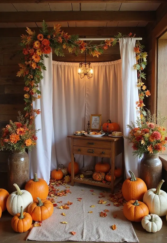 15 Ideas de Bodas de Otoño que Te Harán Soñar (¡No Te Pierdas la #7!) - 10. Fotomatón Temático de Otoño