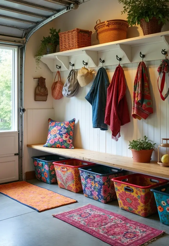 20 Ideas de Mudroom que Transformarán Tu Garaje en un Espacio de Ensueño (¡No Creerás la #8!) - 7. Mudroom con Accesorios Coloridos