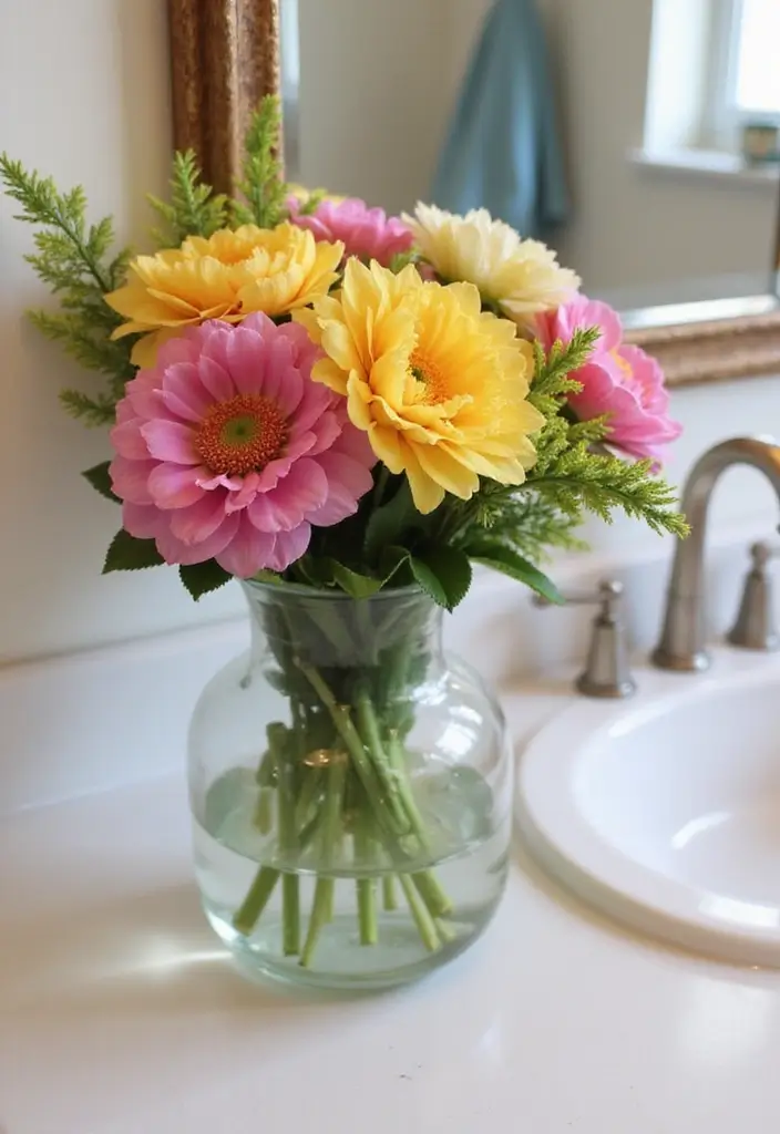 25 Stunning Bathroom Makeovers Under $300 (Get Inspired by #12!) - 13. Fresh Flowers for a Pop of Color