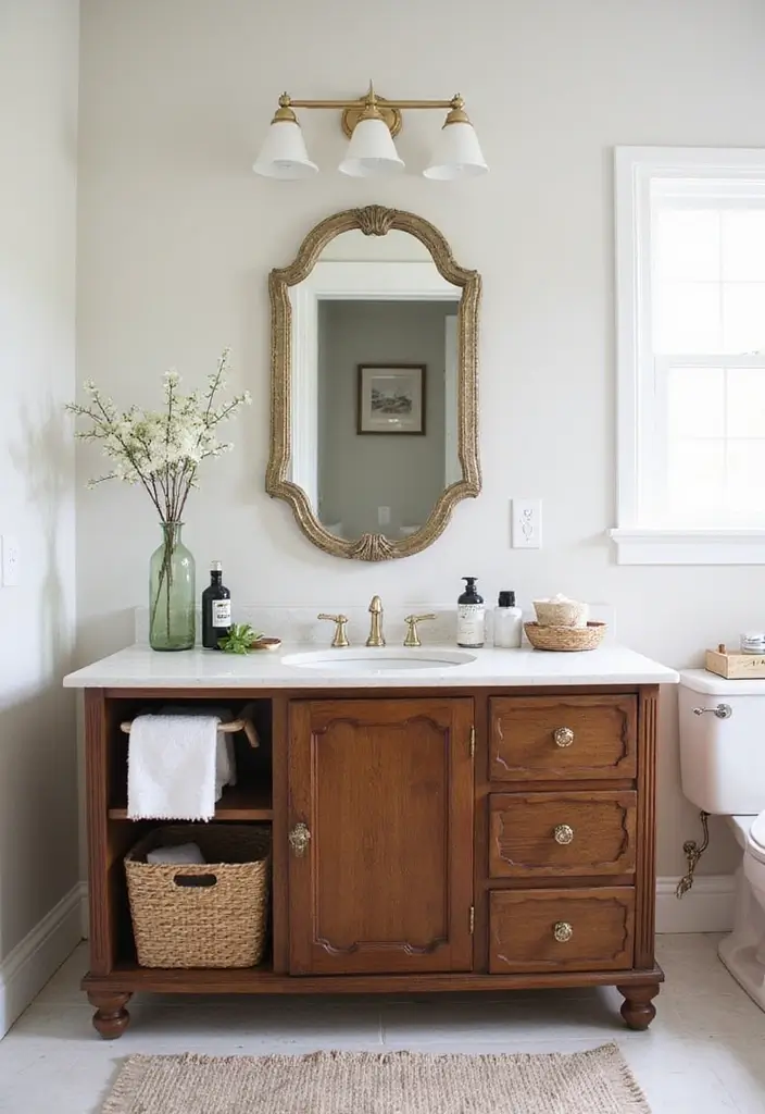 25 Stunning Bathroom Makeovers Under $300 (Get Inspired by #12!) - 2. Repurposed Furniture as a Vanity