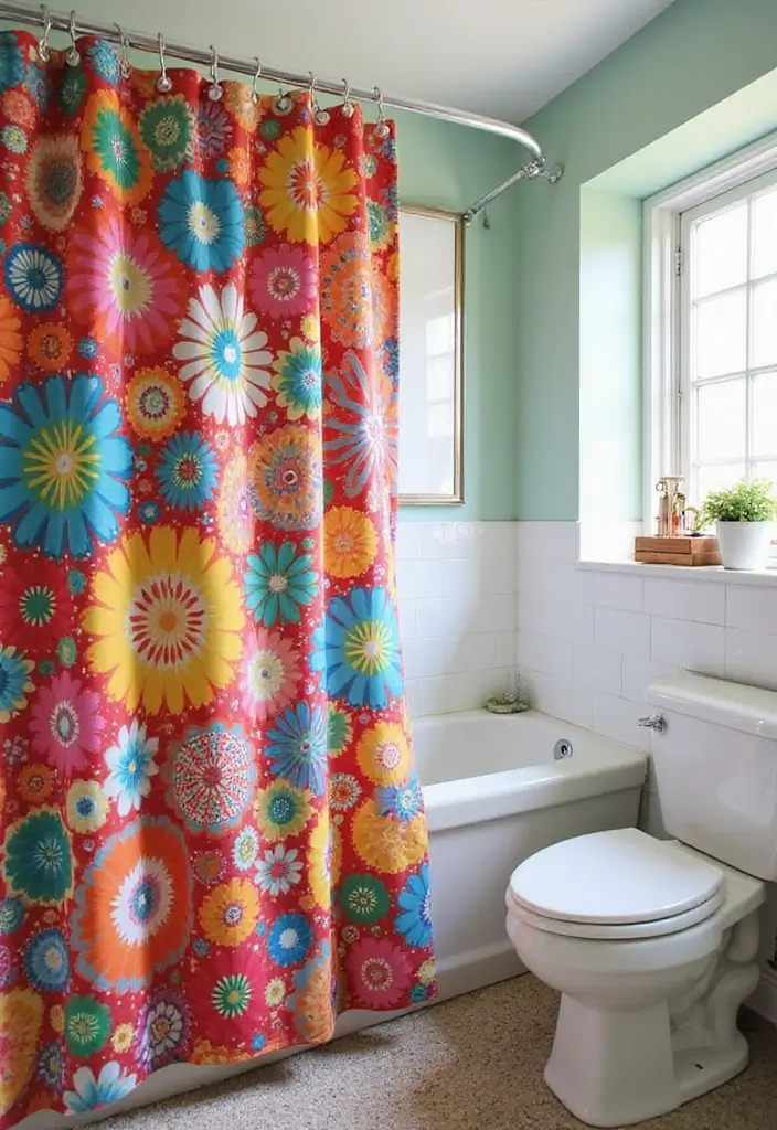 25 Stunning Bathroom Makeovers Under $300 (Get Inspired by #12!) - 3. Stylish Shower Curtain Update